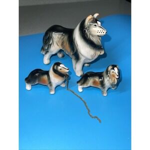 vintage ceramic collie dog figurine Japan Mom Puppies Trimont Ware‎ Set Of 3
